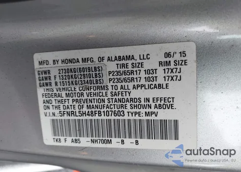 2015 Honda Odyssey Ex из США, поврежденный, VIN 5FNRL5H48FB107603